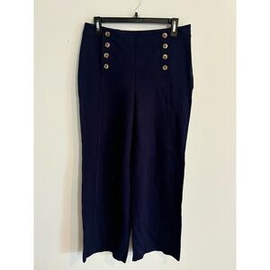 Talbots Sailor Pants Wide Leg High Waist Button Front Navy Blue Size 8‎